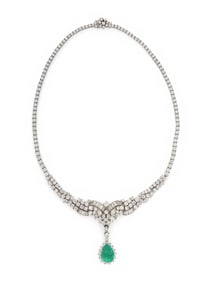 EMERALD, DIAMOND, AND WHITE GOLD NECKLACE
