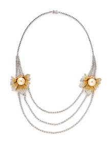 DIAMOND, YELLOW DIAMOND, AND GOLDEN CULTURED PEARL NECKLACE