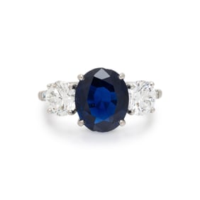 BIRKS, SAPPHIRE, DIAMOND, AND PLATINUM RING