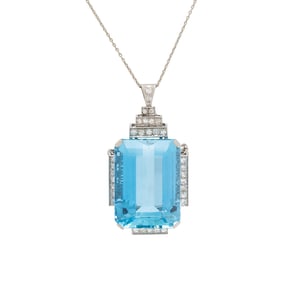 AQUAMARINE AND DIAMOND PENDANT NECKLACE