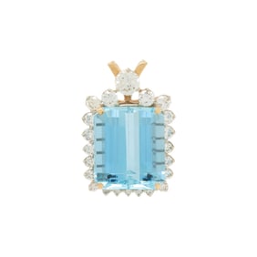 AQUAMARINE, DIAMOND, AND YELLOW GOLD PENDANT