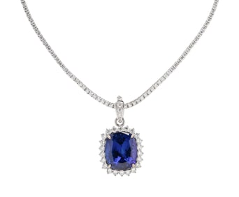 TANZANITE AND DIAMOND PENDANT NECKLACE