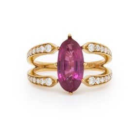 RUBY, DIAMOND, AND YELLOW GOLD RING