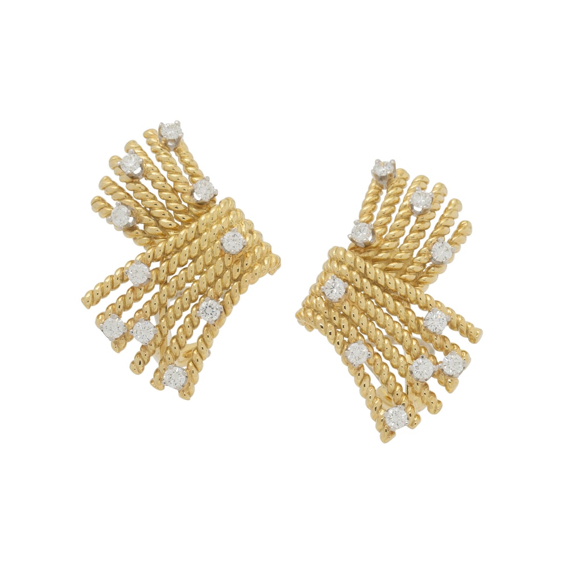 TIFFANY & CO., SCHLUMBERGER, YELLOW GOLD AND DIAMOND 'V-ROPE' EARRINGS (1 of 2)