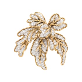 DIAMOND AND BICOLOR GOLD FOLIATE BROOCH