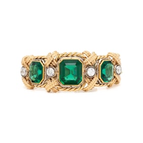 DAVID WEBB, YELLOW GOLD, DIAMOND AND GREEN GLASS BRACELET
