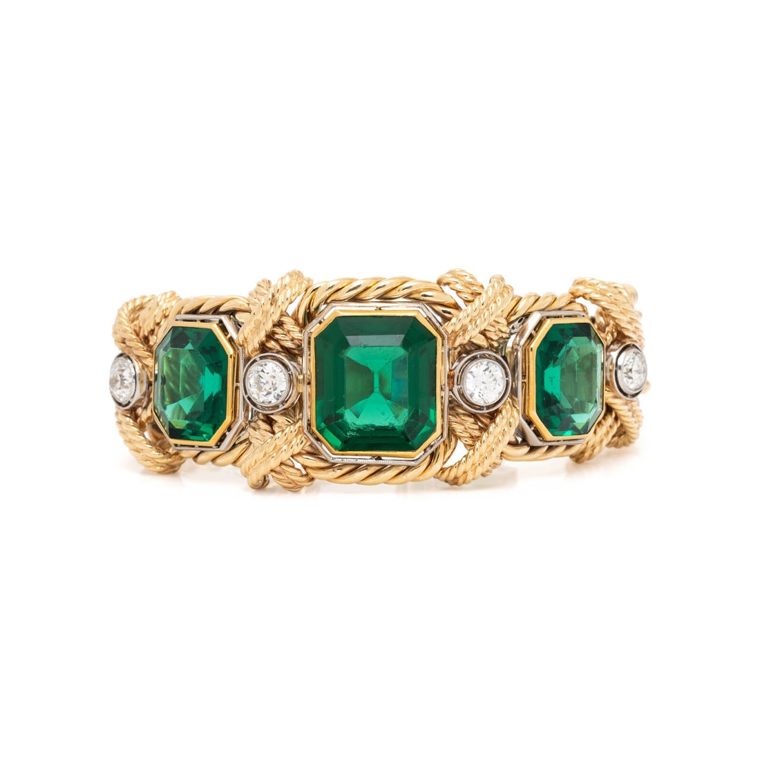 DAVID WEBB, YELLOW GOLD, DIAMOND AND GREEN GLASS BRACELET (1 of 3)