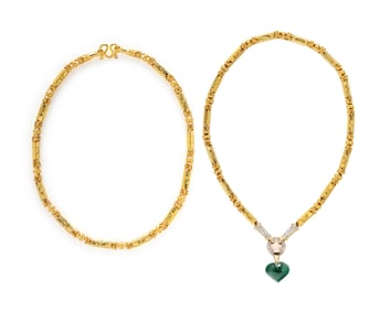 A HIGH KARAT YELLOW GOLD BYZANTINE FANCY LINK NECKLACE AND DIAMOND AND TOURMALINE CONVERTIBLE