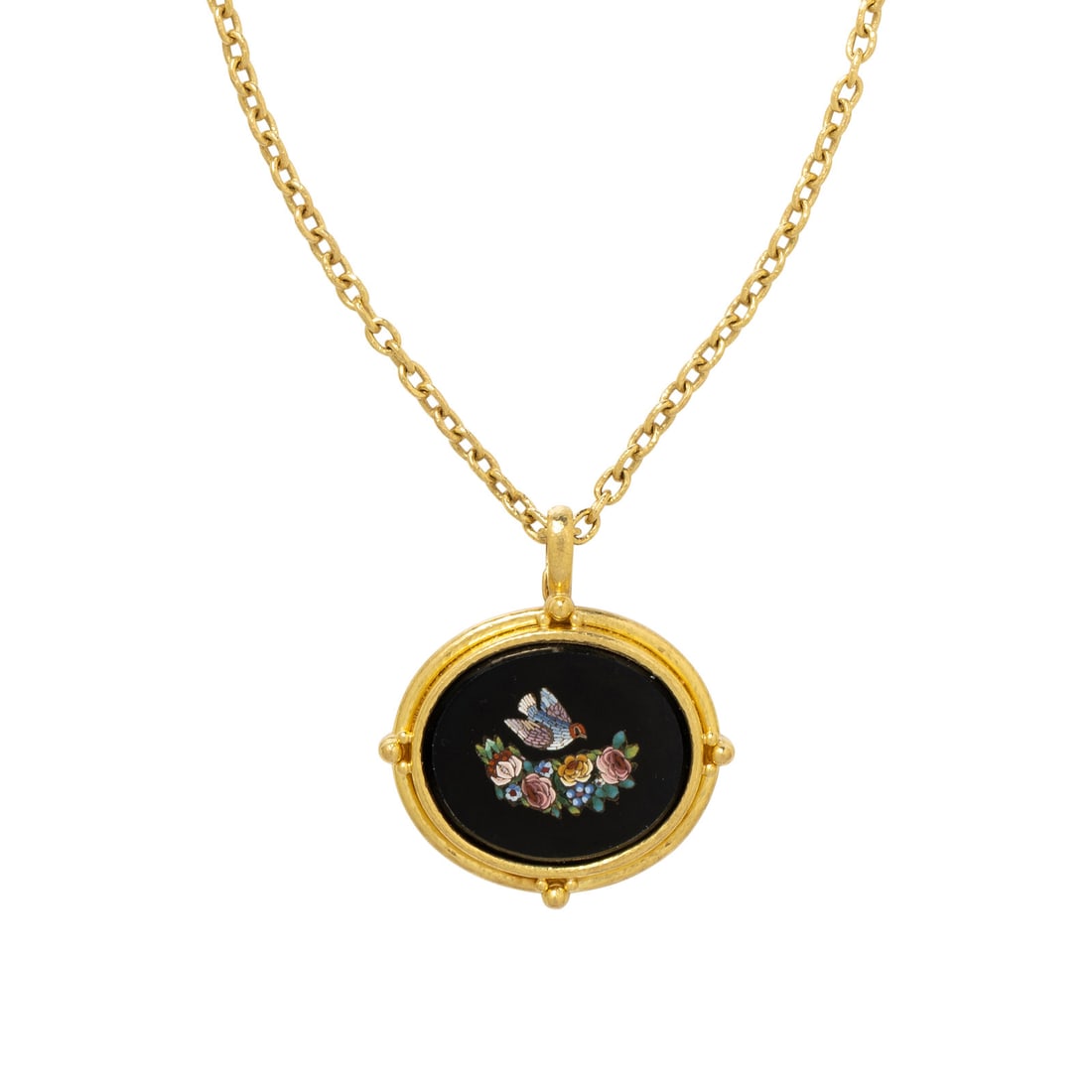 ELIZABETH LOCKE, MICROMOSAIC, ONYX, AND YELLOW GOLD PENDANT NECKLACE (1 of 3)