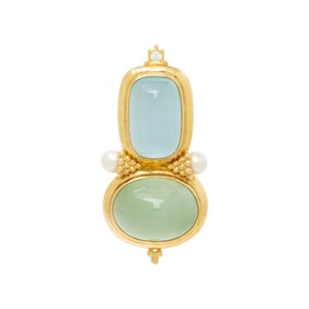 ELIZABETH GAGE, YELLOW GOLD AND MULTIGEM BROOCH