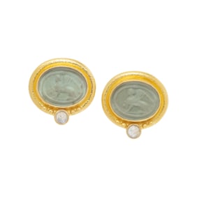 ELIZABETH LOCKE, 'DEMEL SPHINX' VENETIAN GLASS INTAGLIO EARRINGS