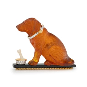 VALENTIN MAGRO, AMBER, DIAMOND AND ONYX DOG BROOCH