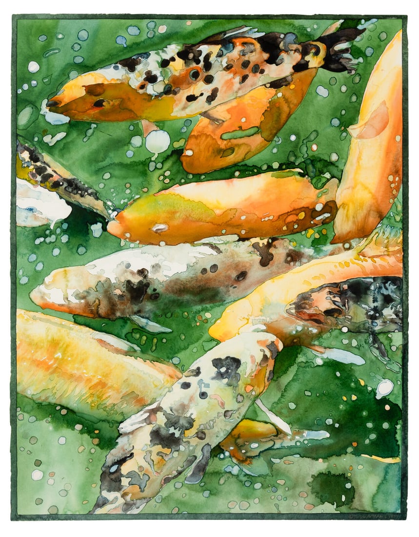 Joseph Raffael (American, 1933-2021) Fish in Spring Water, 1979: Joseph Raffael (American, 1933-2021) Fish in Spring Water, 1979 watercolor with rainwater on paper signed Joseph Raffael and dated (lower right) 42 1/4 x 32 1/4 inches. This lot is located in Chicago.