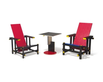 Gerrit Rietveld (Dutch, 1888-1964) Chairs and Table (2 Chairs, 1 Table)