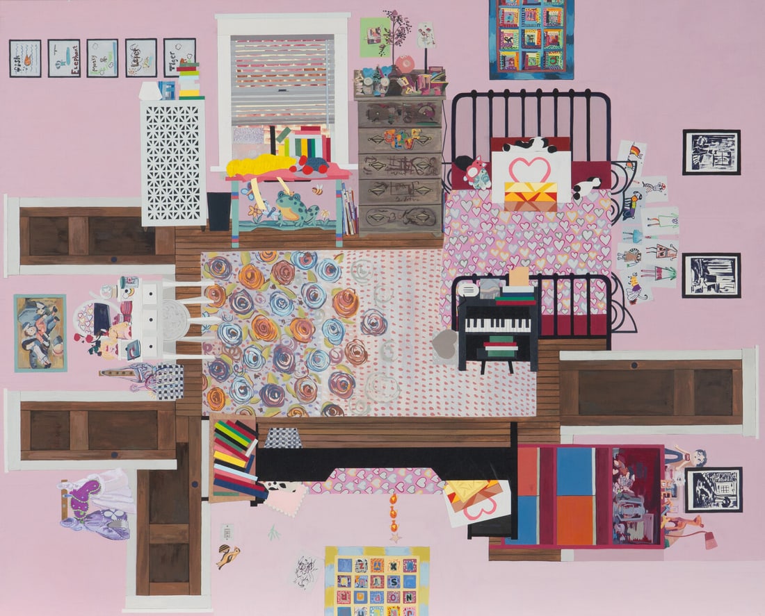 Ann Toebbe (American, b. 1974) The Girl's Room, 2015: Ann Toebbe (American, b. 1974) The Girl's Room, 2015 gouache and paper collage on panel signed Ann Toebbe, titled, dated and inscribed (verso) 24 × 30 inches This lot is located in Chicago. Exhib