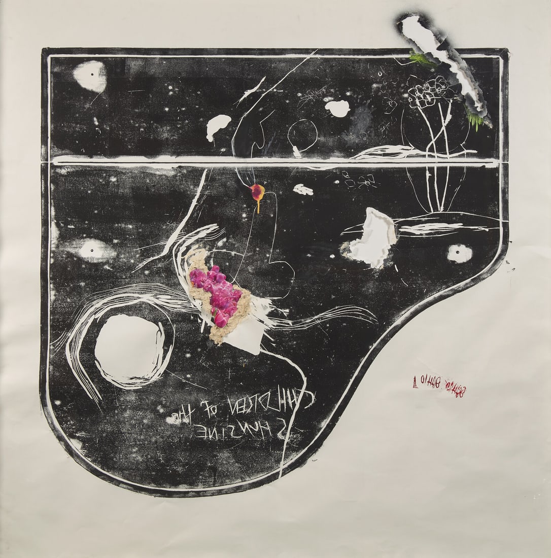 Jessica Jackson Hutchins (American, b. 1971) Adam (with Pink Flowers), 2010: Jessica Jackson Hutchins (American, b. 1971) Adam (with Pink Flowers), 2010 monoprint, paper pulp, collage and mixed media on paper 66 × 65 inches. This lot is located in Philadelphia. Provenance