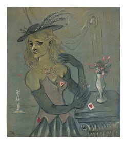 Karl Priebe (American, 1914-1976) Portrait of Gertrude Abercrombie; Black Woman with Black Dog and