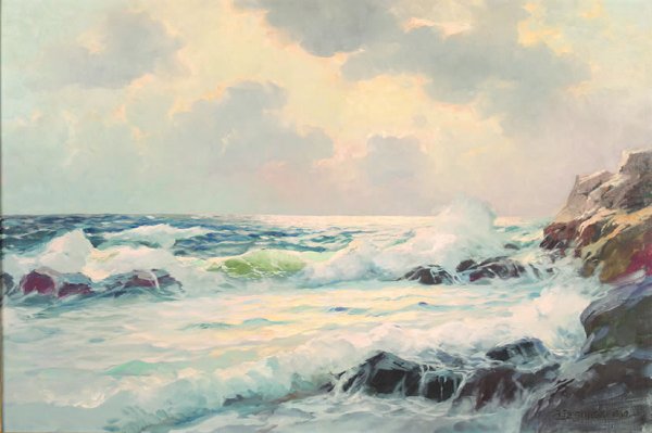 Alexander Dzigurski (Yugoslavian/America: Alexander Dzigurski (Yugoslavian/American 1911-1995) Over the Sunset Seaoil on canvassigned and dated (1960)24 x 36Together with a book on the artist.