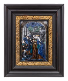 A Limoges Enamel Plaque Depicting Joachim and Anna at the Golden Gate