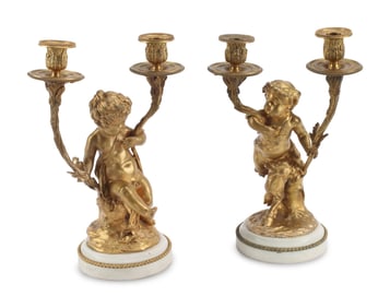A Pair of French Gilt Bronze Two-Light Figural Candelabra
