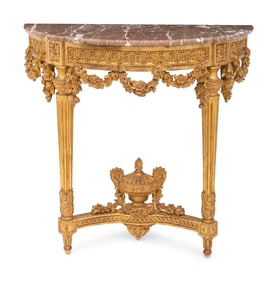 A Louis XVI Giltwood and Rouge Marble Top Console d'Applique