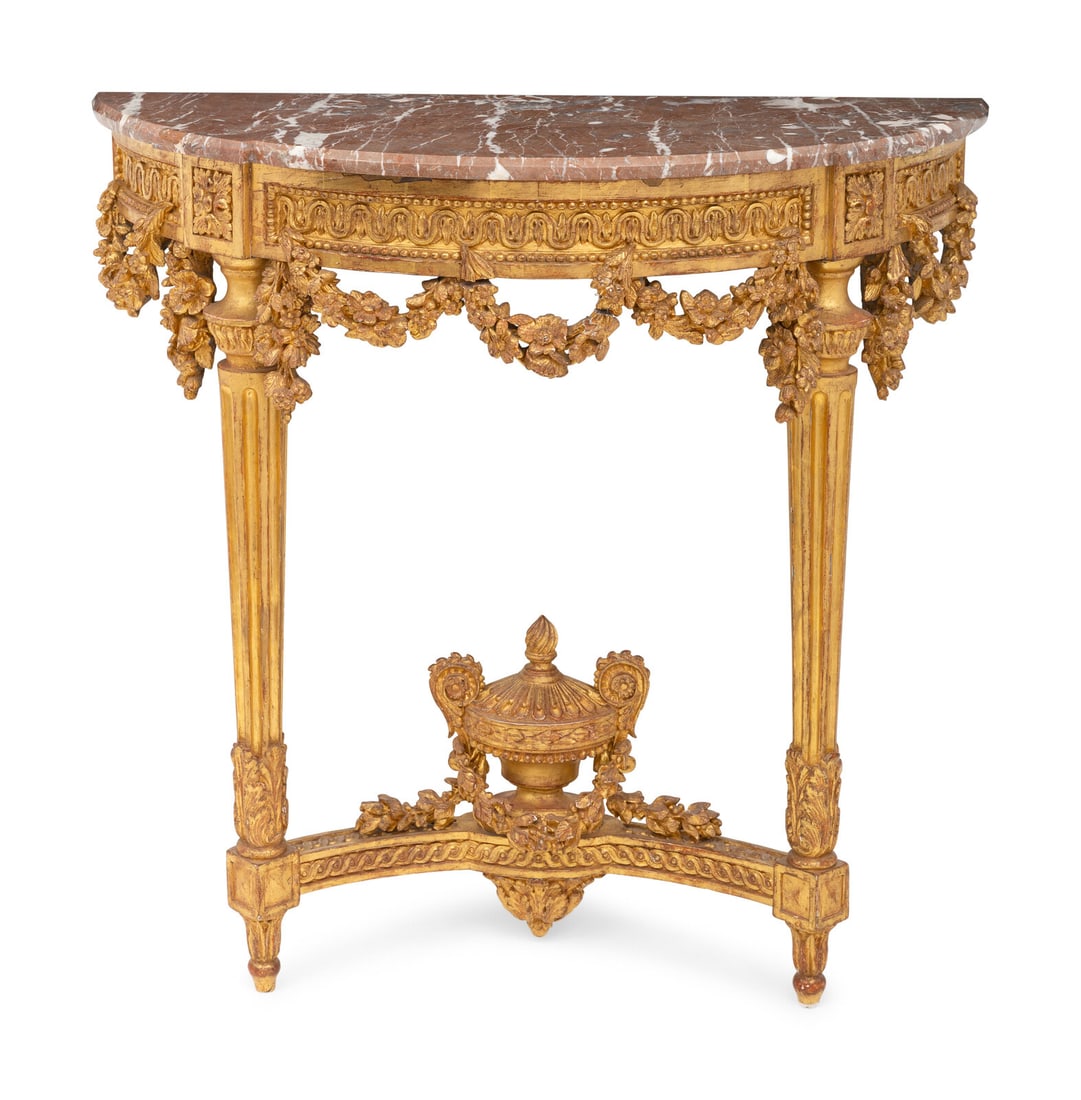 A Louis XVI Giltwood and Rouge Marble Top Console d'Applique (1 of 2)