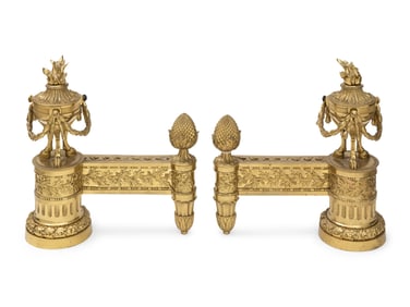A Pair of Louis XVI Style Gilt-Bronze Chenets