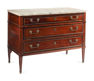 A Louis XVI Mahogany and Marble-Top Commode