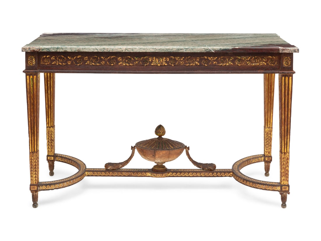 A Louis XVI Style Parcel-Gilt Oak and Marble Top Console Table (1 of 2)