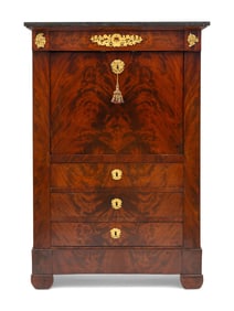 An Empire Style Gilt Bronze Mounted Mahogany Secrétaire à Abattant