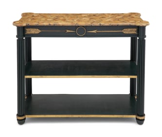 An Empire Style Painted and Gilt Bronze Mounted Faux Marble Top Console Table