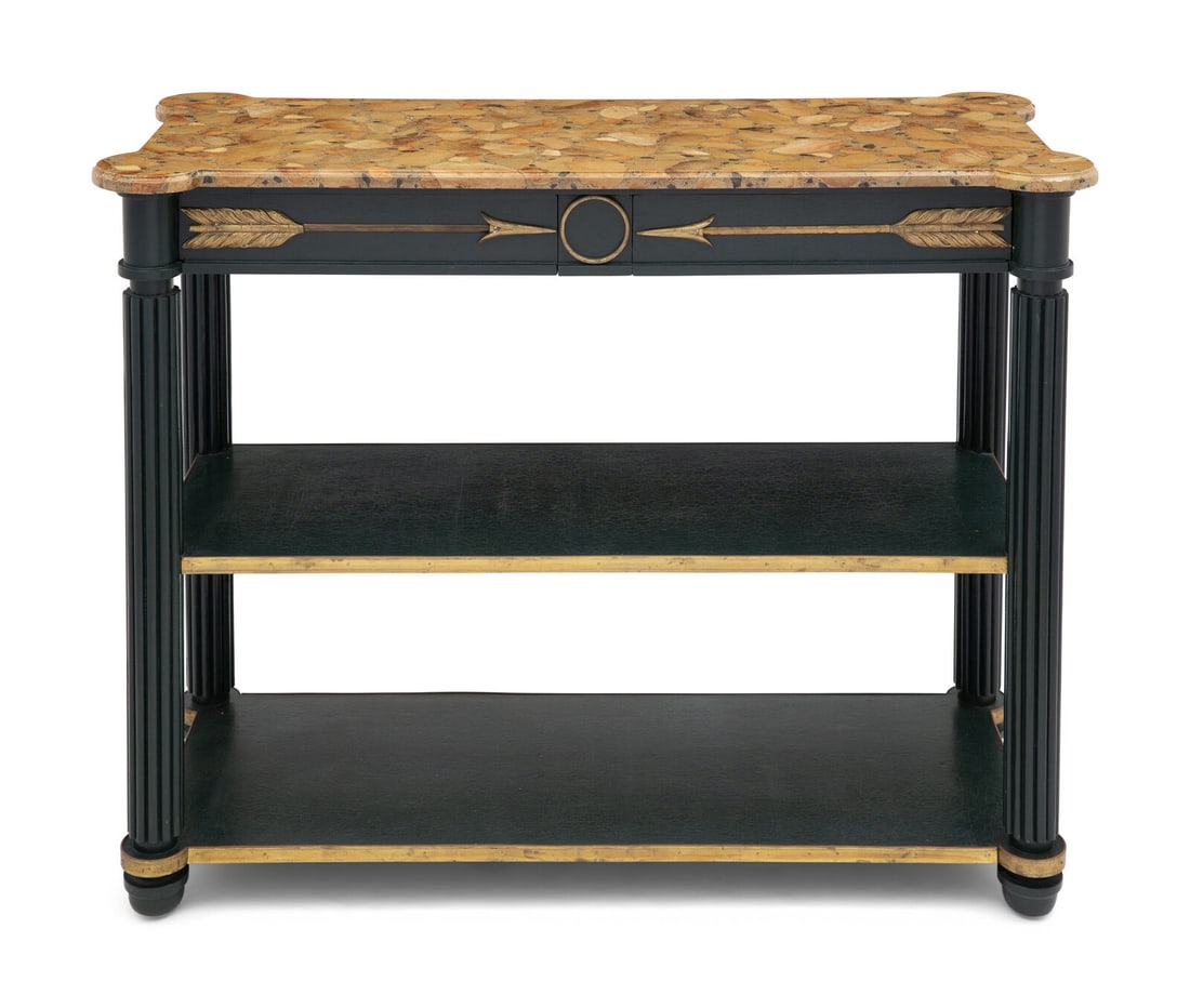 An Empire Style Painted and Gilt Bronze Mounted Faux Marble Top Console Table (1 of 3)
