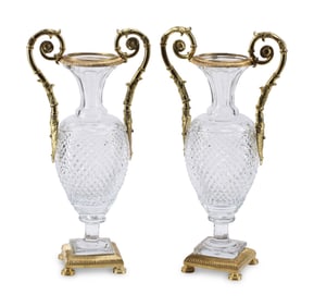 A Pair of Cut Glass and Gilt-Bronze Mounted Vases