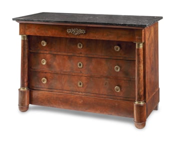 A Louis Philippe Bronze Mounted Mahogany Marble-Top Chest of Drawers