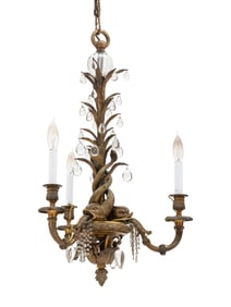 A Gilt-Bronze Dolphin-Form Three-Light Chandelier