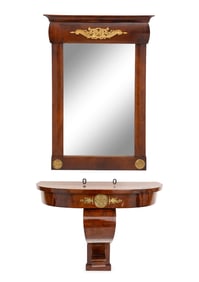 An Empire Style Gilt-Bronze Mounted Mahogany Console d'Applique and Mirror