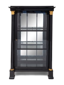 An Austrian Neoclassical Black Painted and Parcel-Gilt Vitrine Cabinet