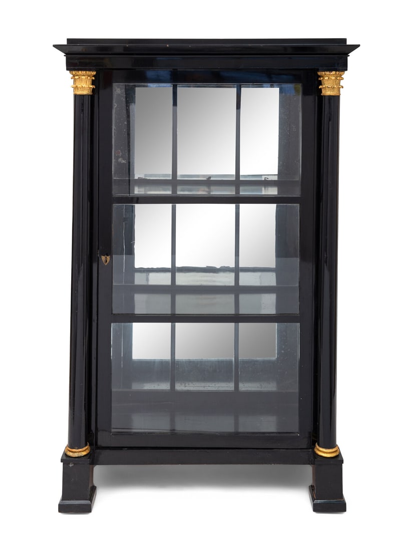 An Austrian Neoclassical Black Painted and Parcel-Gilt Vitrine Cabinet (1 of 2)