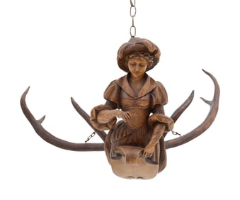 A Swiss Black Forest Antler Mounted Lusterweibchen of a Maiden