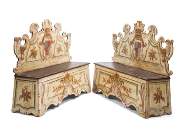 A Pair of Italian Polychrome Painted Benches