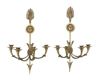 A Pair of Neoclassical Style Gilt-Bronze Four-Light Sconces