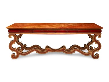 An Italian  Red-Painted and Parcel-Gilt Rouge Marble Top Console Table