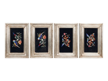 A Set of Four Framed Italian Pietra Dura Plaques