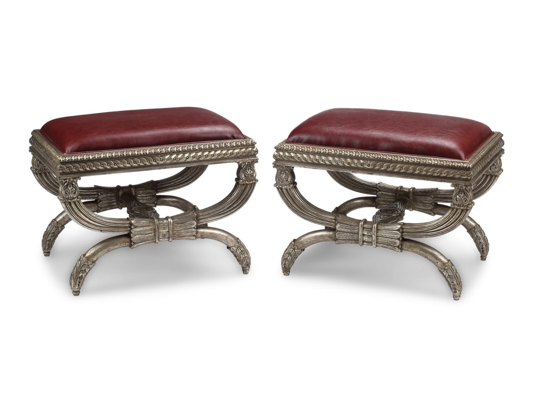 A Pair of Italian Neoclassical Style Silvered Wood Stools (1 of 2)
