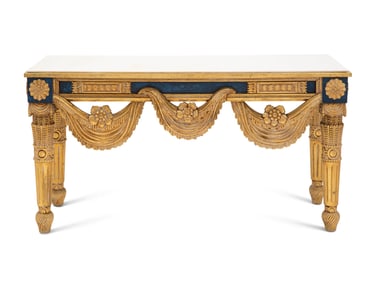 An Italian Neoclassical Style Painted and Parcel Gilt Marble Top Console Table