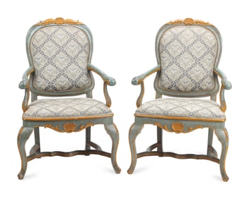 A Pair of Venetian Painted Armchairs