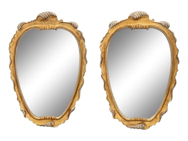 A Pair of Italian Silvered and Gilt Cartouche-Form Mirrors