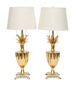 A Pair of Polished Brass Pineapple Lamps