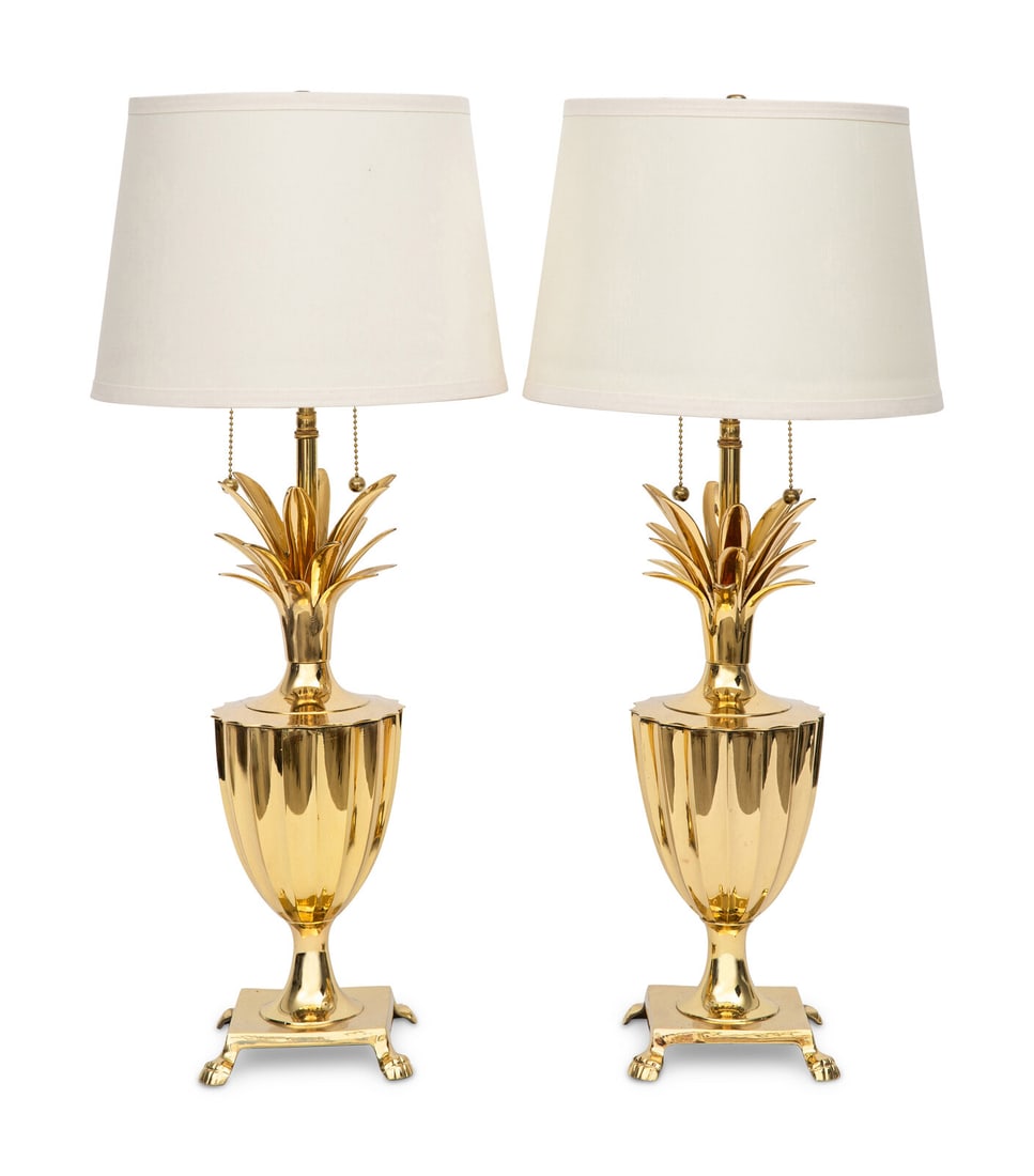 A Pair of Polished Brass Pineapple Lamps (1 of 2)