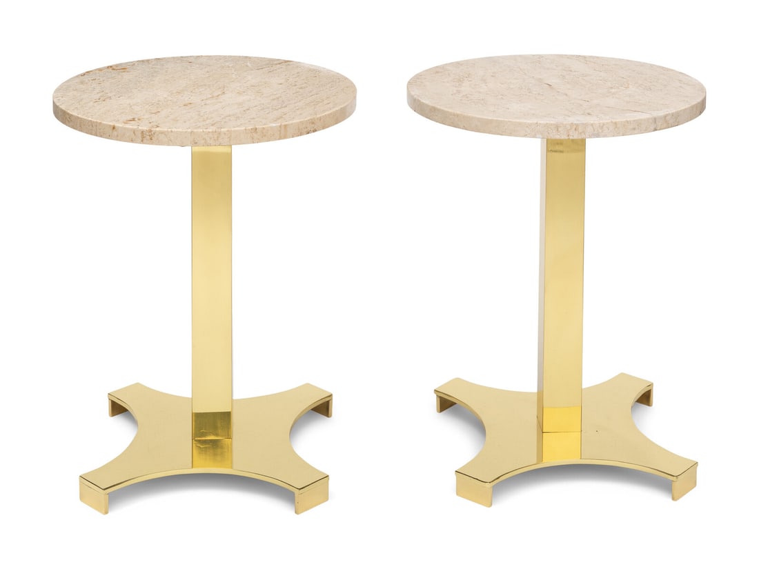 A Pair of Italian Polished Brass and Travertine Side Tables (1 of 2)